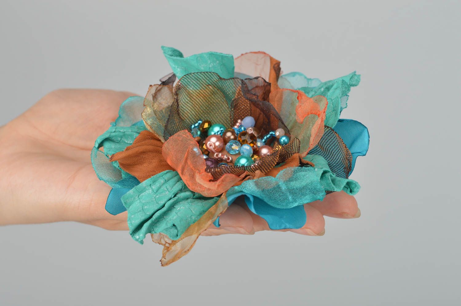 Handmade Haarspange Blume große Brosche Damen Modeschmuck Meeresrose aus Leder foto 3