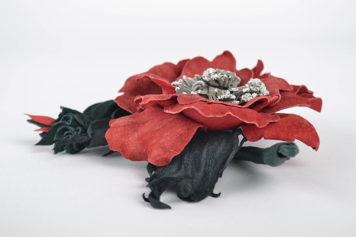 Broche hecho a mano de flor de cuero accesorio para mujer regalo para ella foto 5