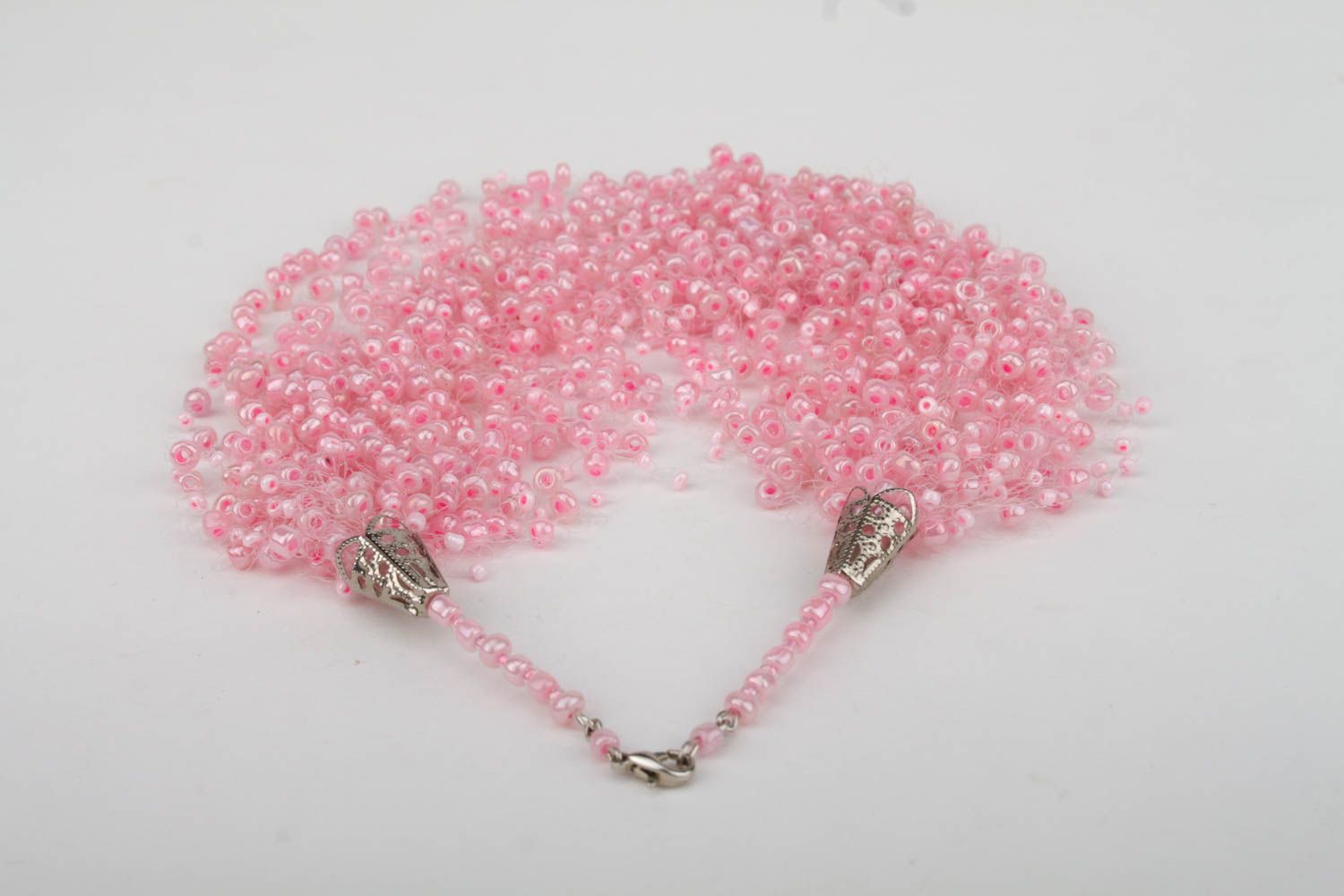 Collier perles de rocaille Bijou fait main rose Accessoire femme original photo 3