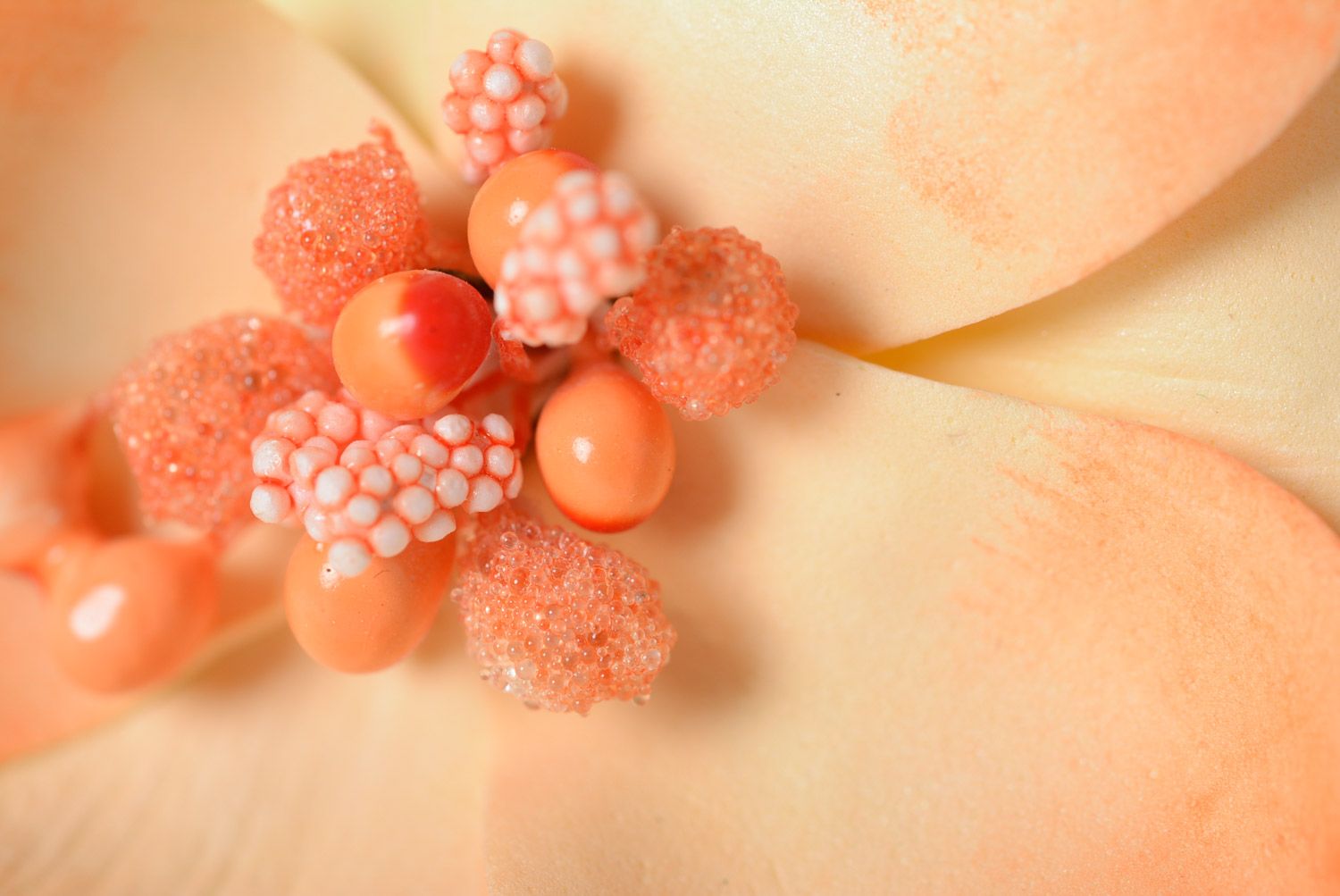 Handmade beautiful orange plastic hair pin made of suede and foamiran orchid flower photo 4