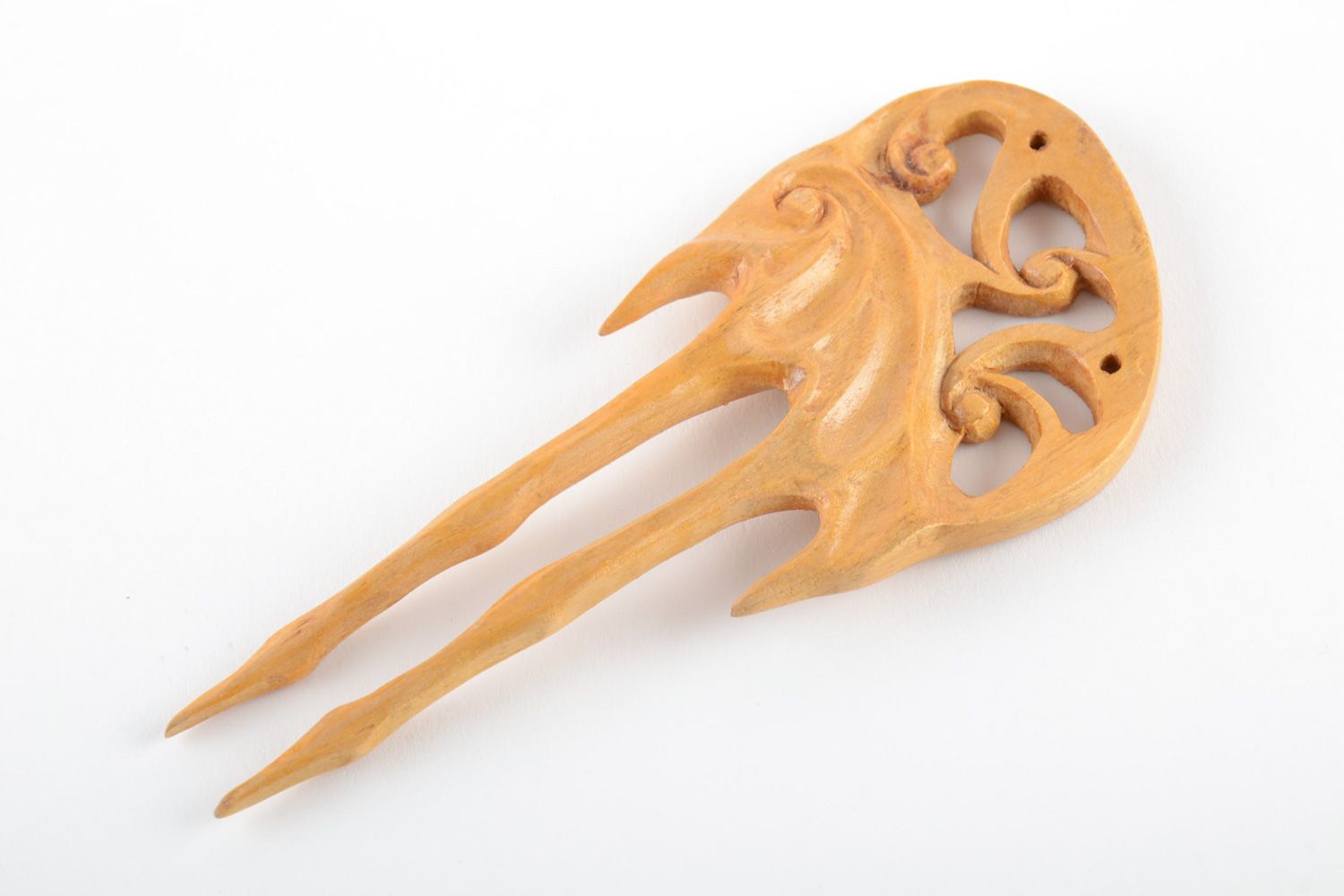 Large handmade tinted wooden hair pin with art carving and varnish coating  photo 2