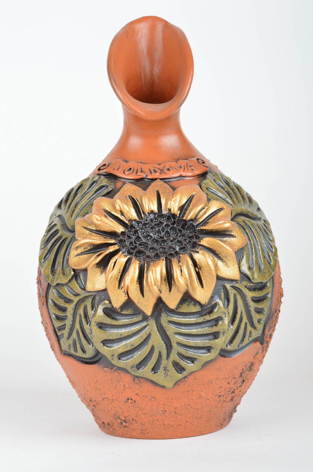 45 oz ceramic wine or water decanter with handle and sunflower pattern 2,5 lb photo 5