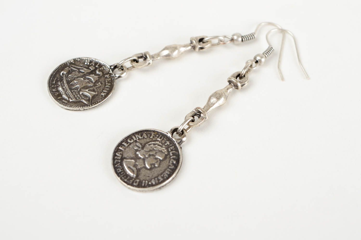 Earrings with charms coins handmade metal accessories fashion designer gift photo 4