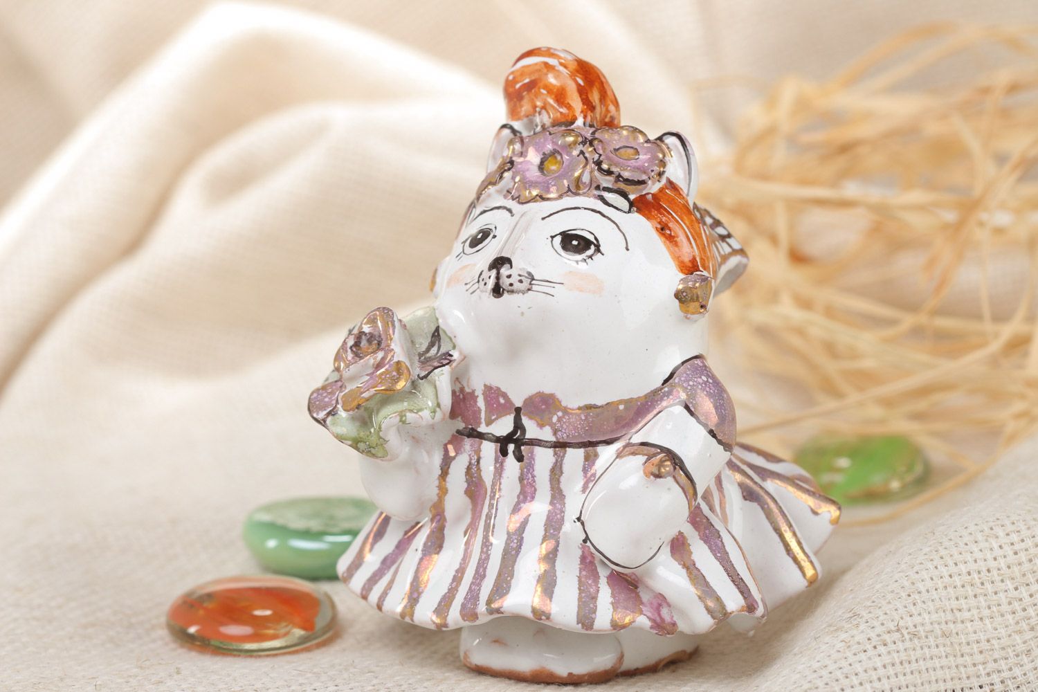 Beautiful decorative handmade ceramic figurine of kitty Bride photo 1