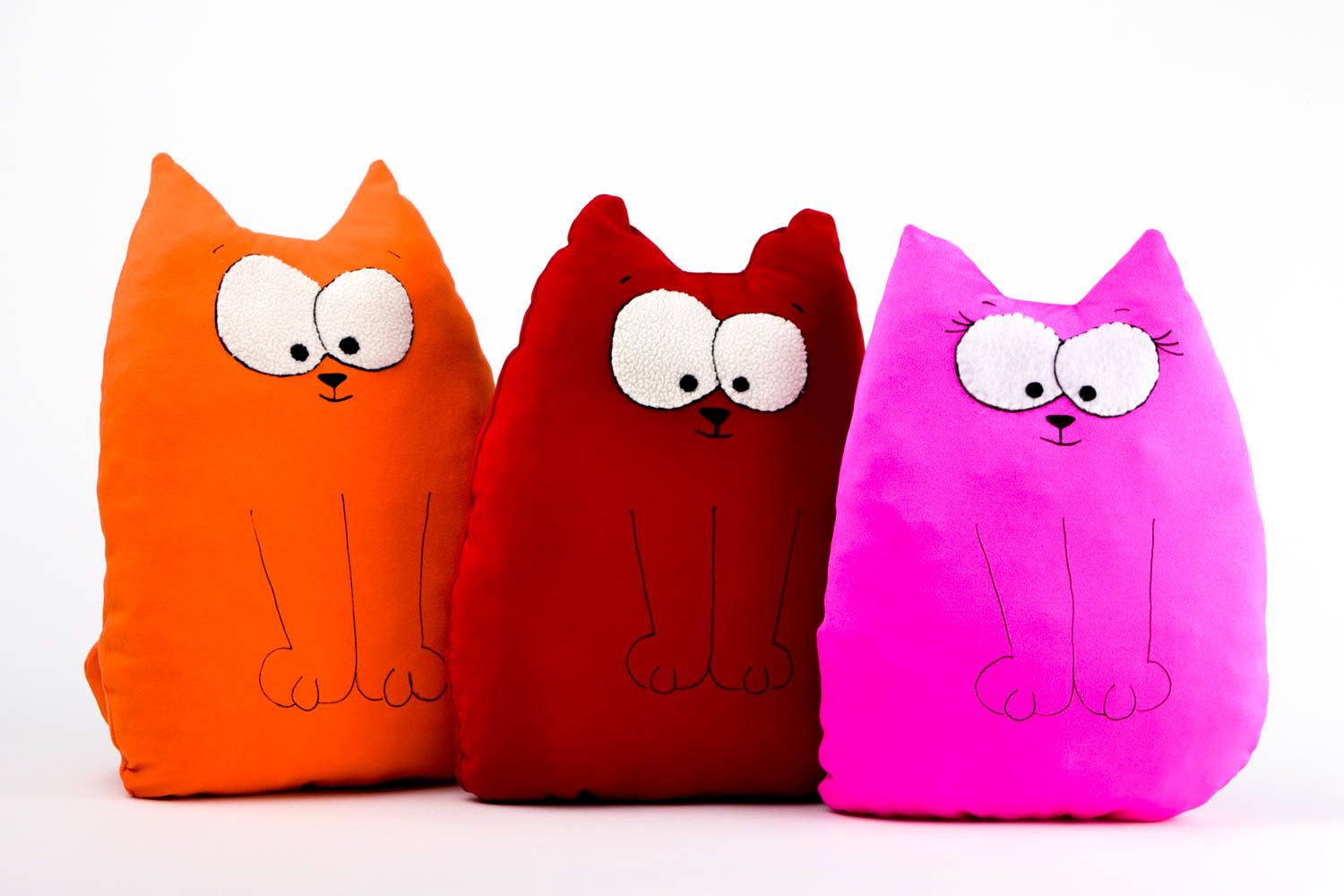 Peluches chats Jouets faits main 3 pièces rouge orange rose Cadeau pour enfant photo 3