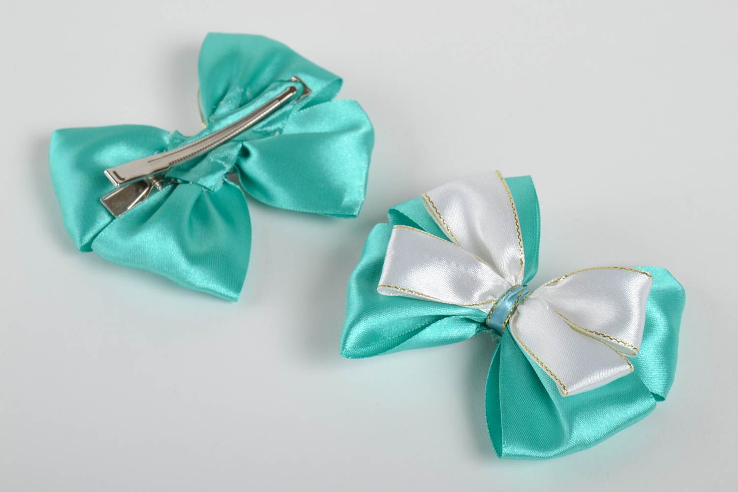 Handmade Damen Modeschmuck Haarspangen Set Geschenk für Mädchen 2 Stück blau foto 2