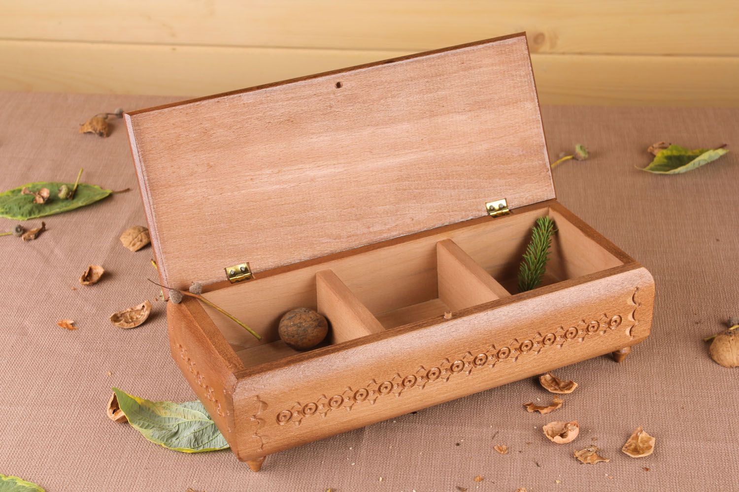 Wooden jewelry box with carving photo 5