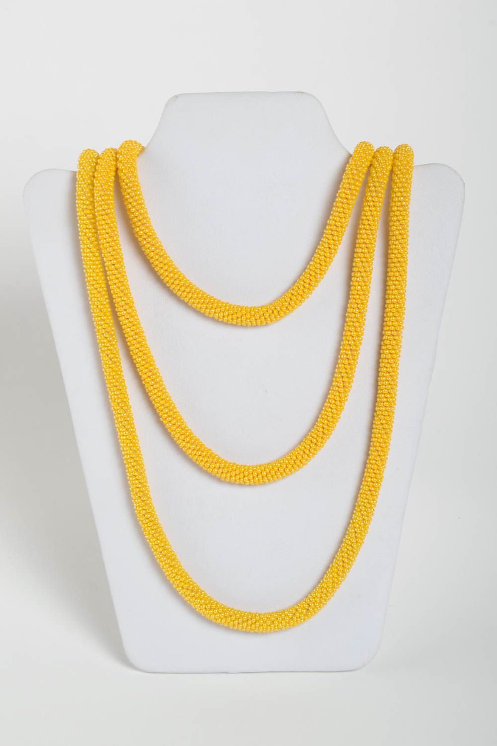 Stylish handmade cord necklace long yellow jewelry handmade designer accessories photo 2