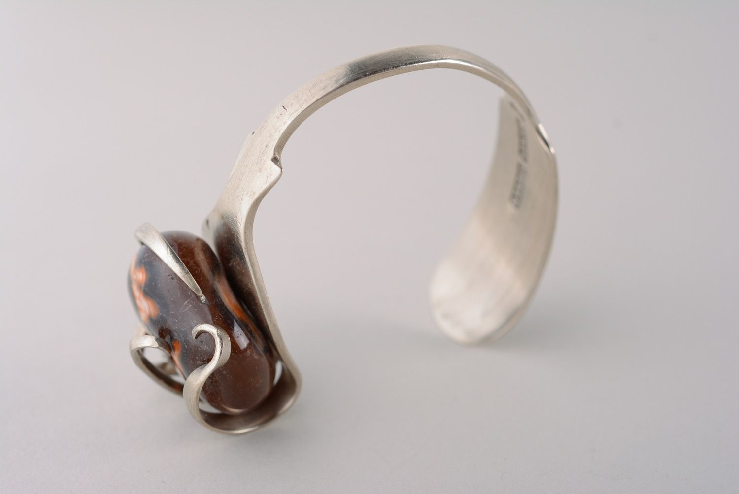 Handmade designer metal wrist bracelet with natural stone photo 5