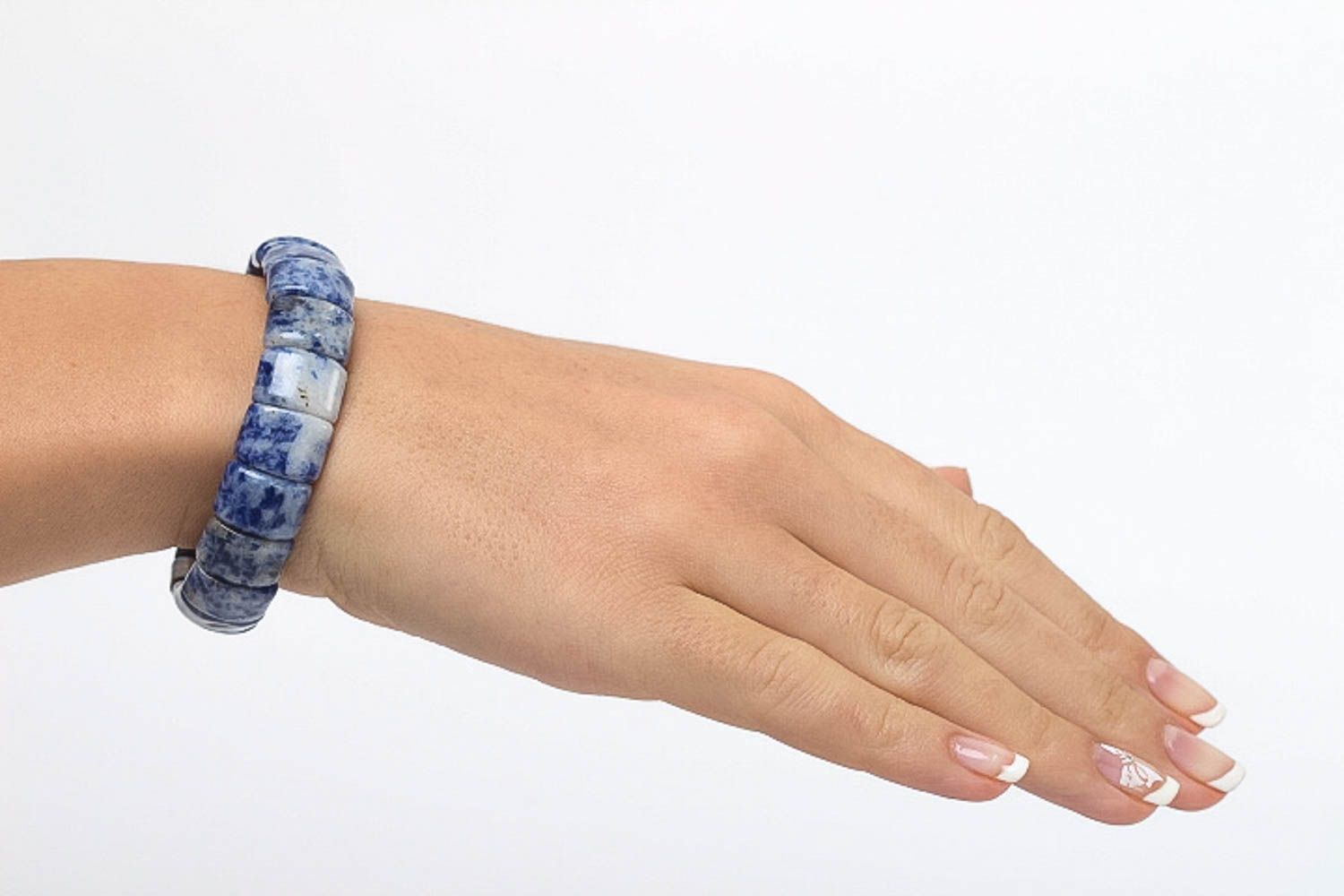 Bracelet en lapis-lazuli Bijou fait main bleu original élégant Cadeau femme photo 5