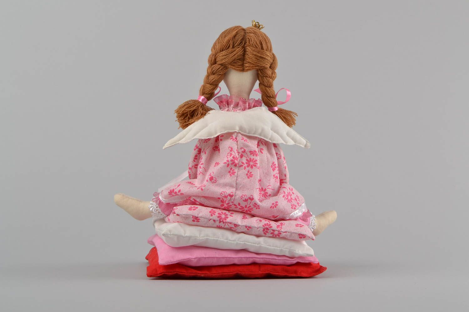 Designer fabric soft doll princess in pink sitting on pillows handmade photo 5