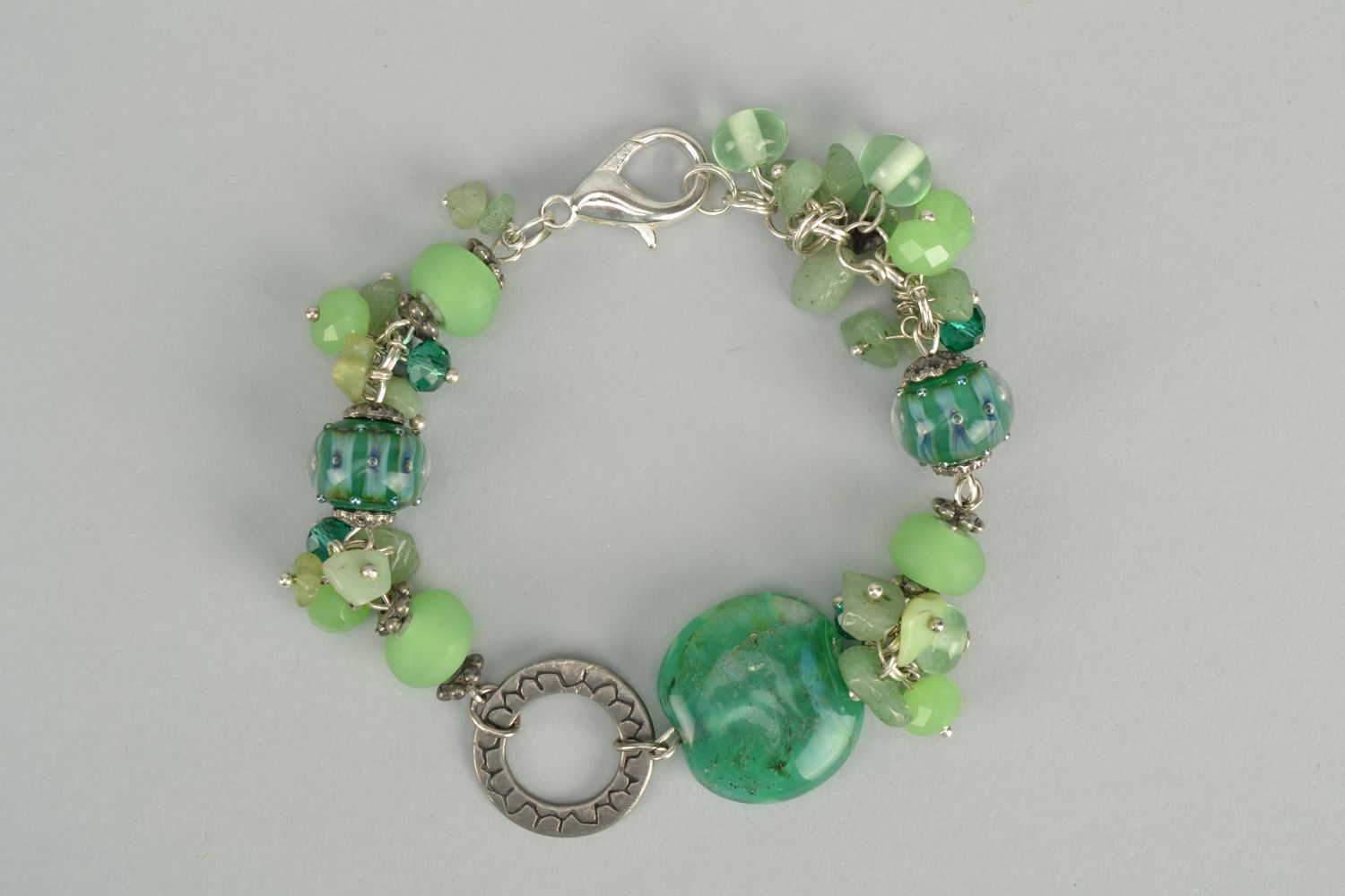 Bracelet with natural stones and lampwork glass beads photo 1