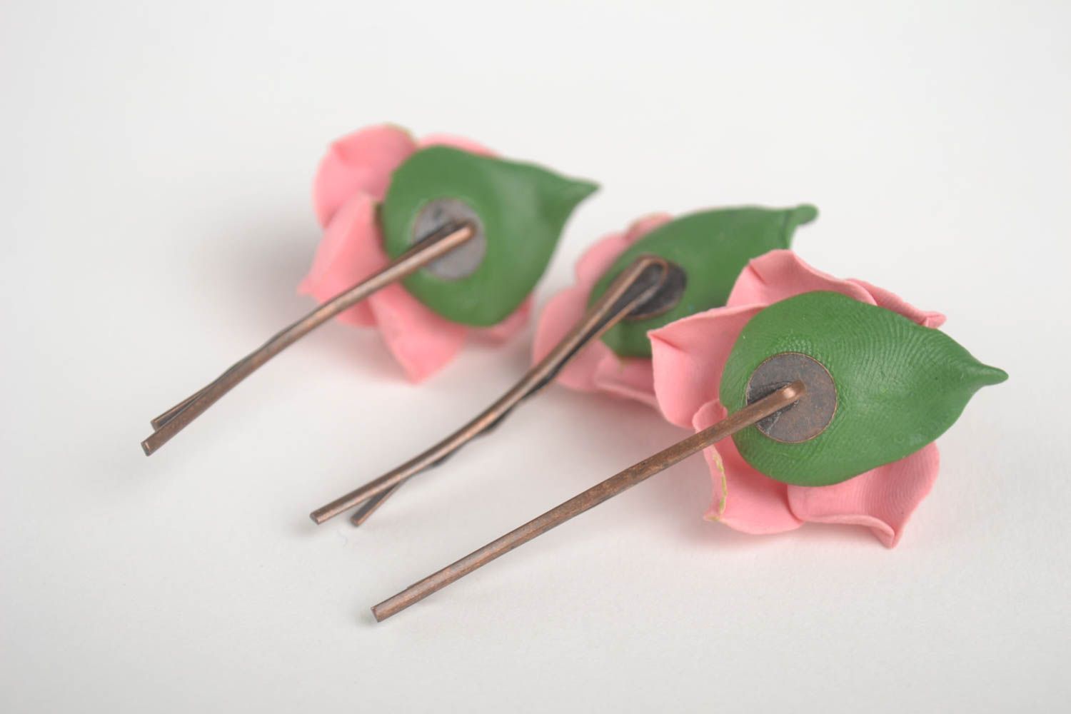 Blume Haarspangen handgemachter Schmuck Accessoires für Haare rosa Rosen Set 3 foto 3