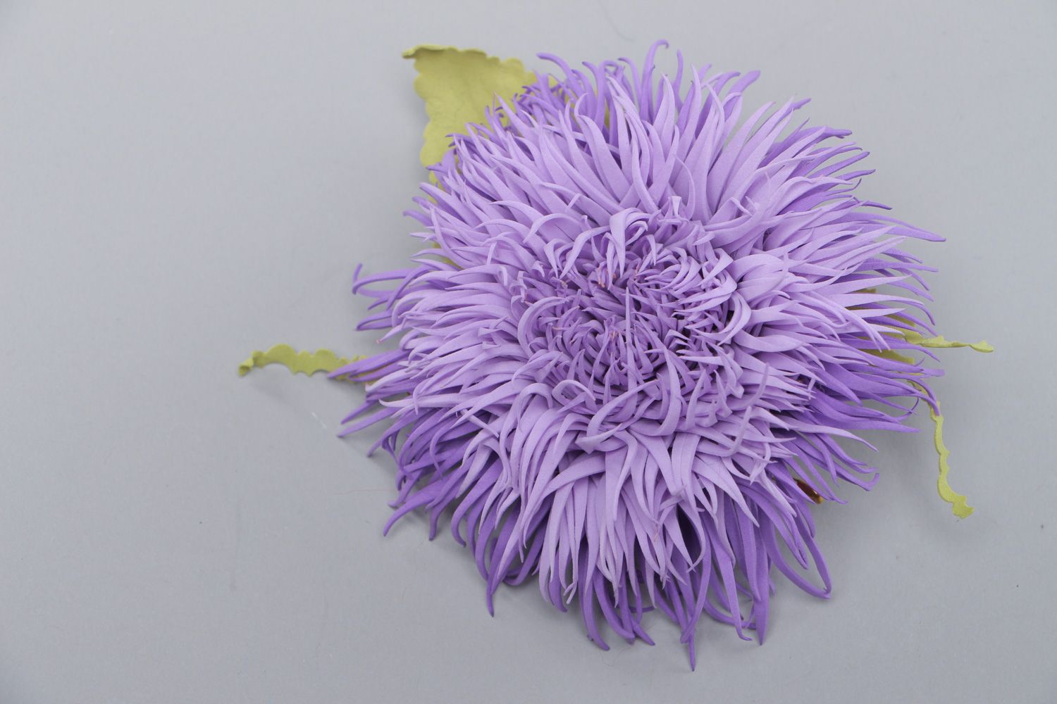 Handmade volume plastic suede brooch hair clip in the shape of violet flower photo 3