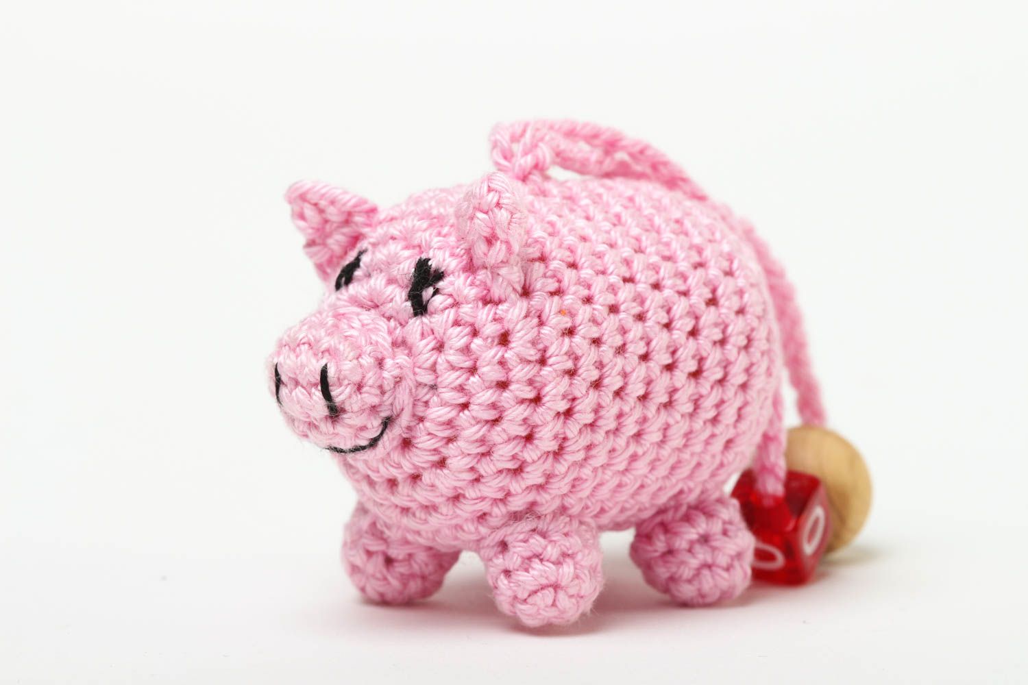 Hochet bébé Jouet éveil fait main cochon tricoté rose coton Cadeau enfant photo 2