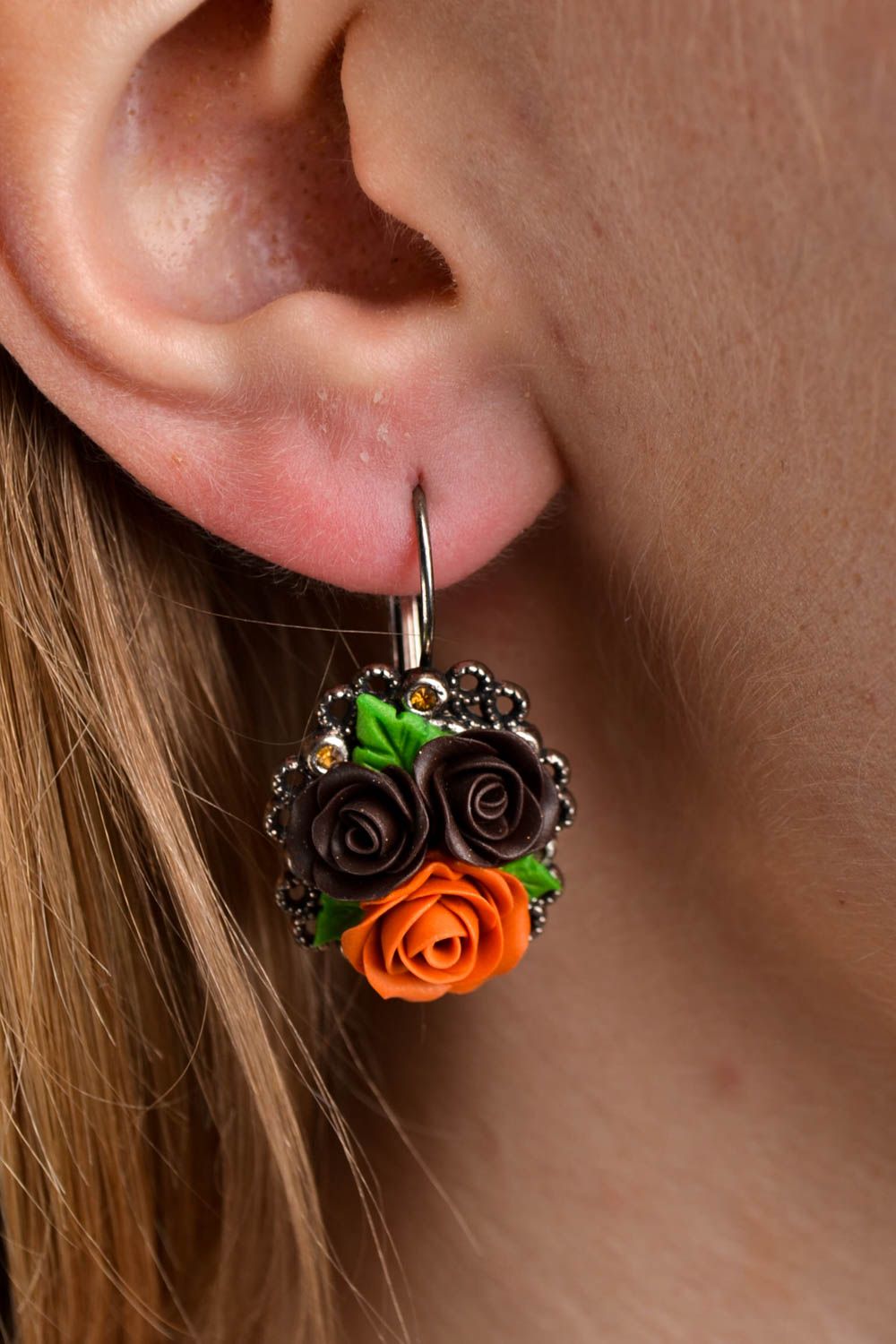 Blumen Ohrringe handmade Designer Schmuck zartes Accessoire für Frauen Rosen foto 1