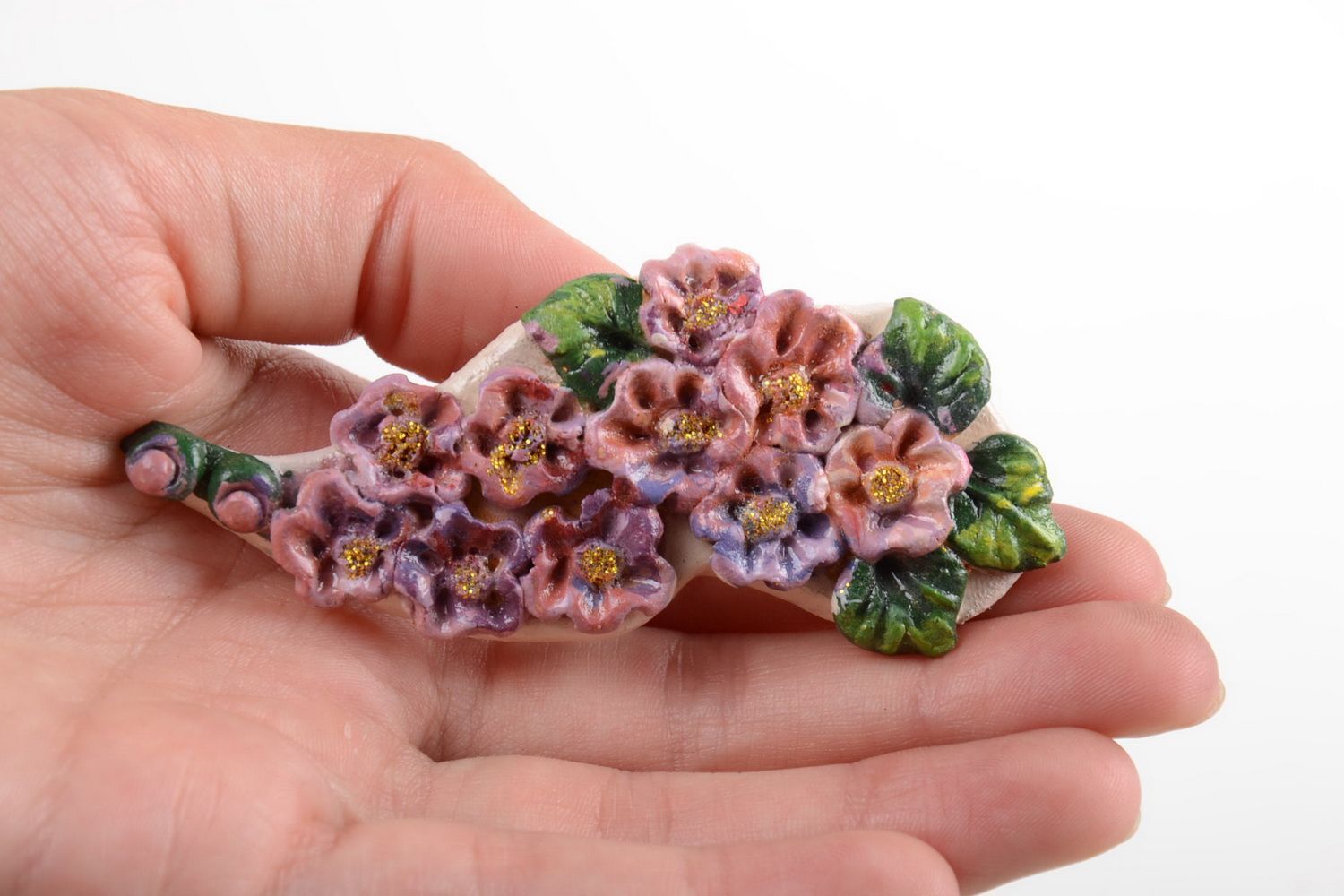 Origineller Kühlschrank Magnet handmade aus Ton mit Farben bemalt Blumen  foto 3