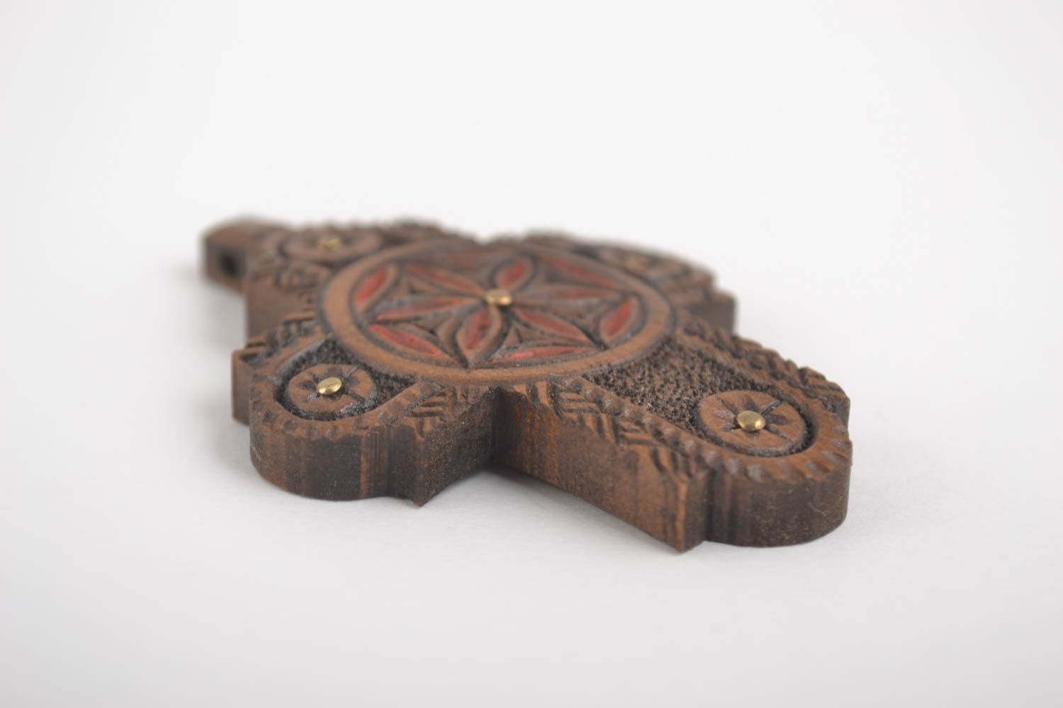 Pendentif croix Bijou ethnique fait main pectoral Accessoire femme de bois photo 4