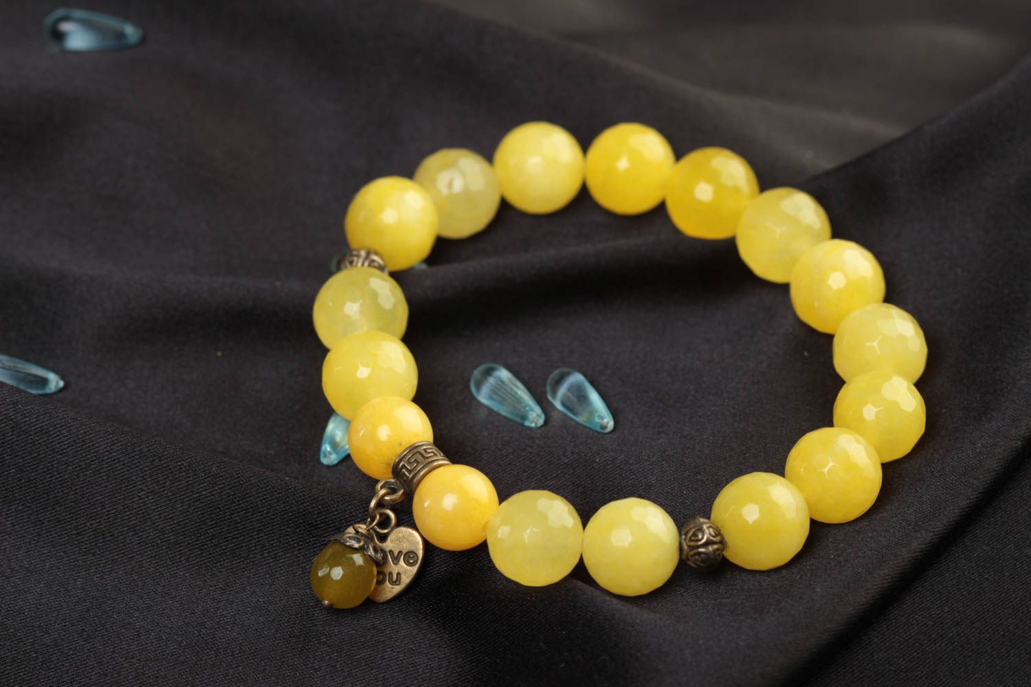 Bracelet agate Bijou fait main jaune Accessoire femme original pierre naturelle photo 1