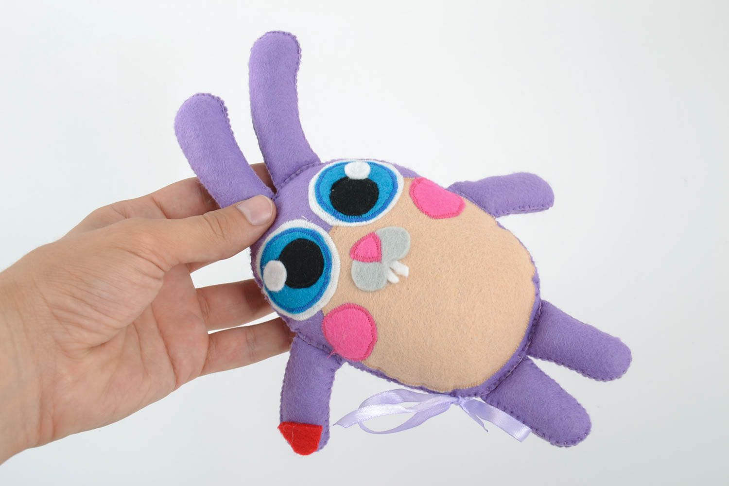 Мягкая игрушка ручной работы заяц фиолетовый из фетра с большими глазами фото 2