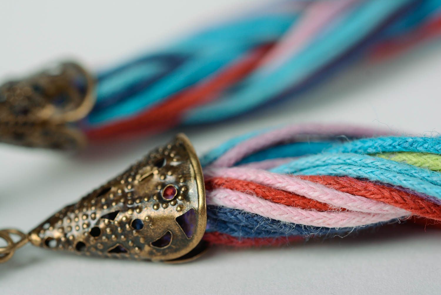 Handmade violet designer plastic necklace with cords Torn Edge photo 5