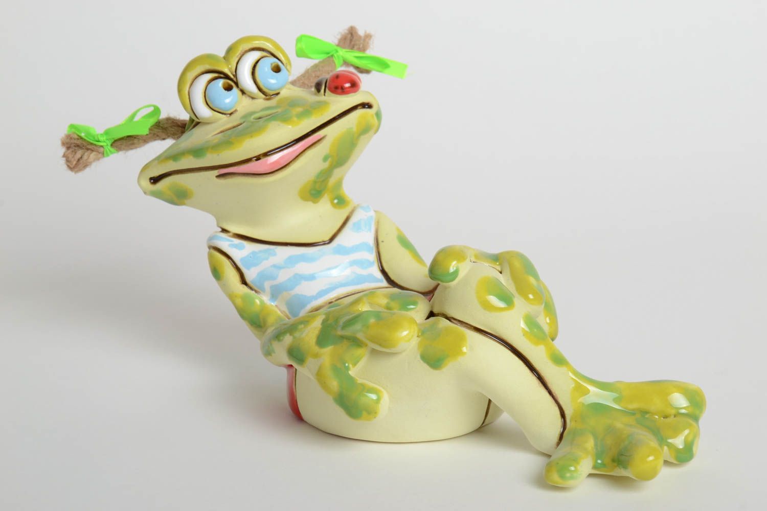 Statuette grenouille fait main Figurine céramique Déco chambre enfant photo 2