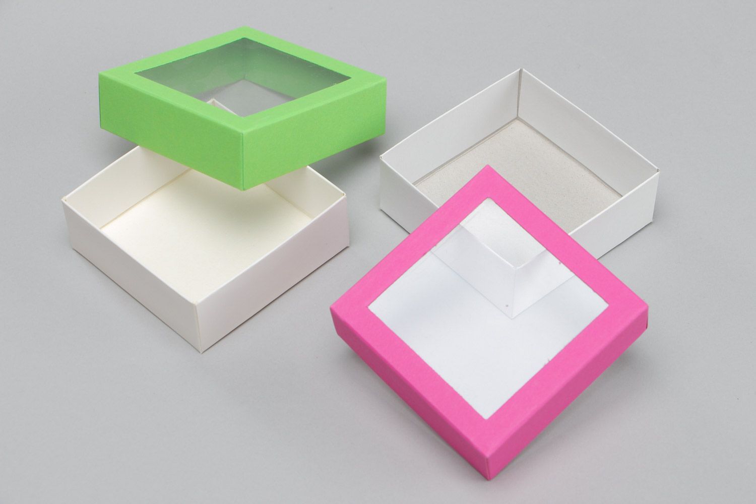Petites boîtes pour cadeaux en carton PVC rose verte 2 pièces faites main photo 4