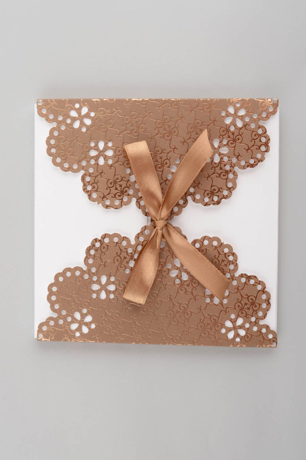 Enveloppe fait main Enveloppe créative papier ruban satin brun blanc Idée cadeau photo 4