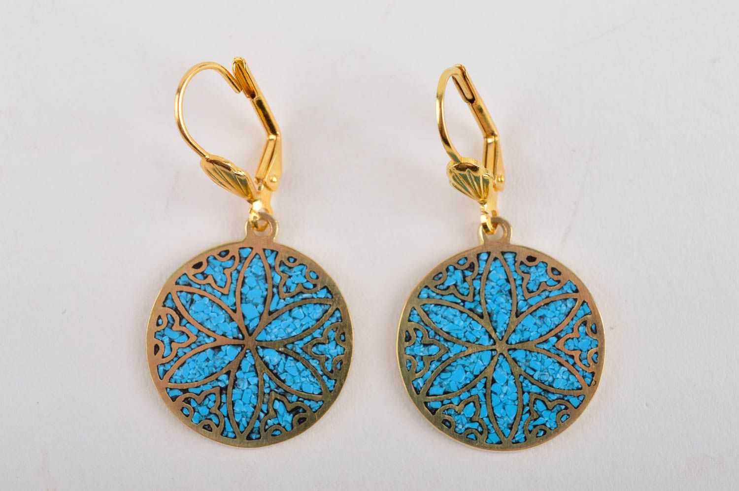 Stylish earrings with natural stones handmade brass earrings metal bijouterie photo 8