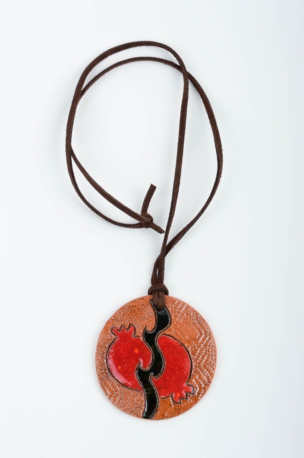 Anhänger aus Ton handgemachter Schmuck Halskette für Frauen rund schön Geschenk foto 1