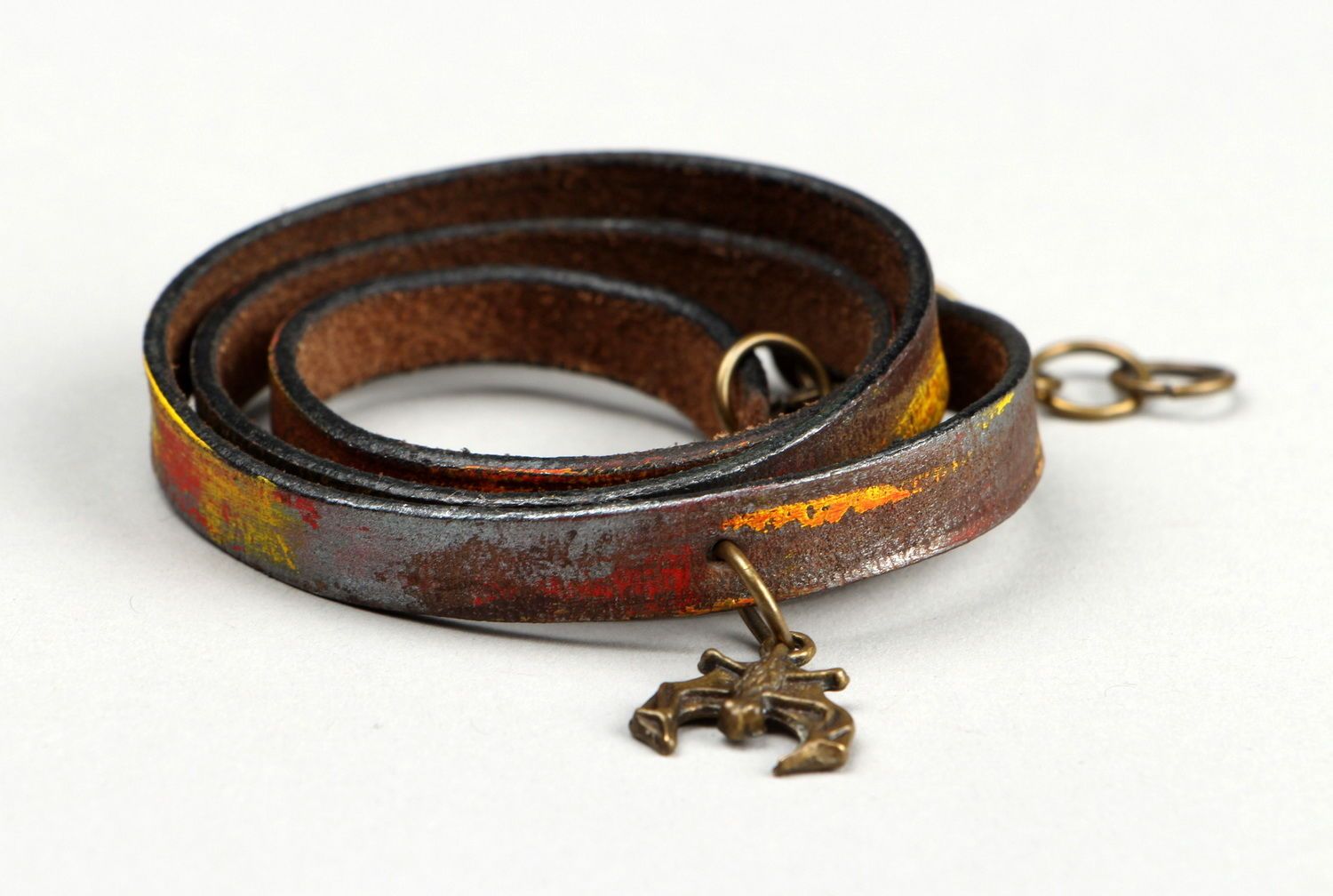 Leather bracelet with a pendant in the shape of a bat photo 2