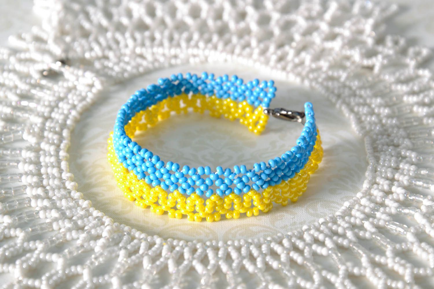 Blue and yellow beads bracelet in the colors of Ukrainian flag photo 1