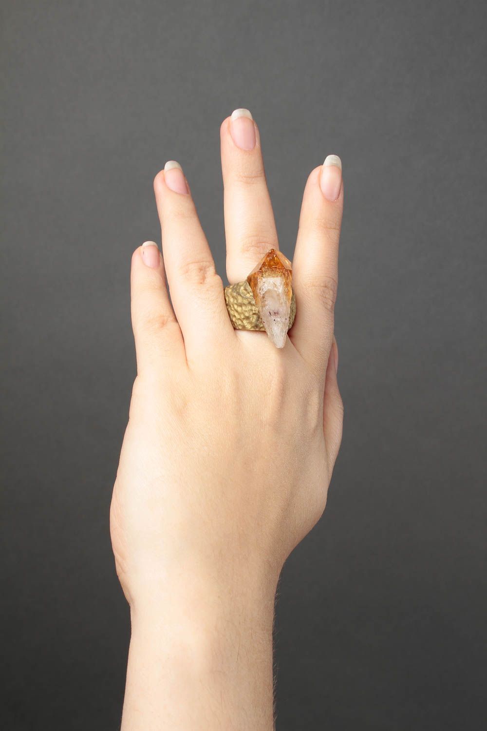 Handmade ring polymer clay jewelry ring gift amber ring beautiful handmade ring  photo 1
