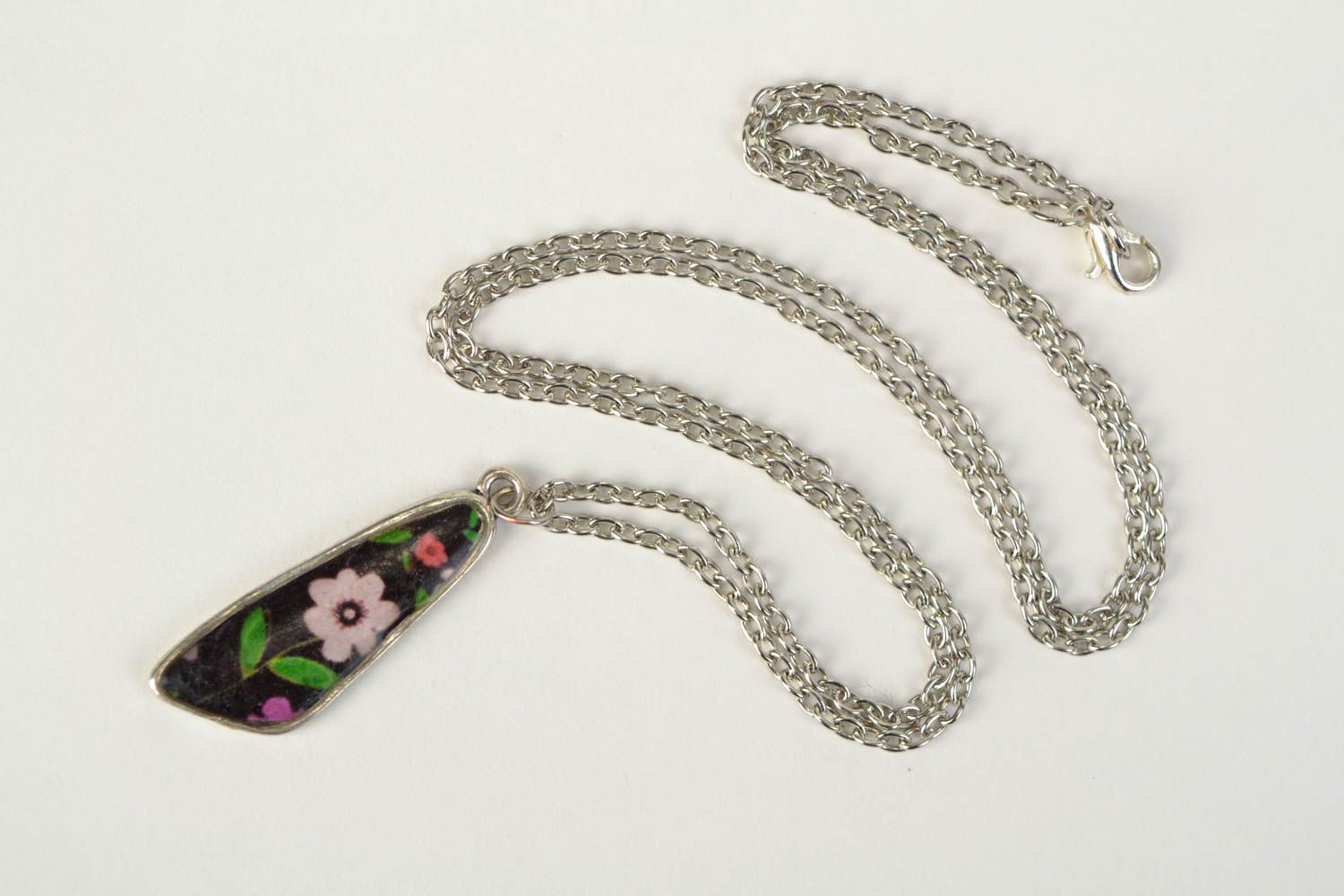 Handmade asymmetric pendant made of jewelry resin on long chain photo 3