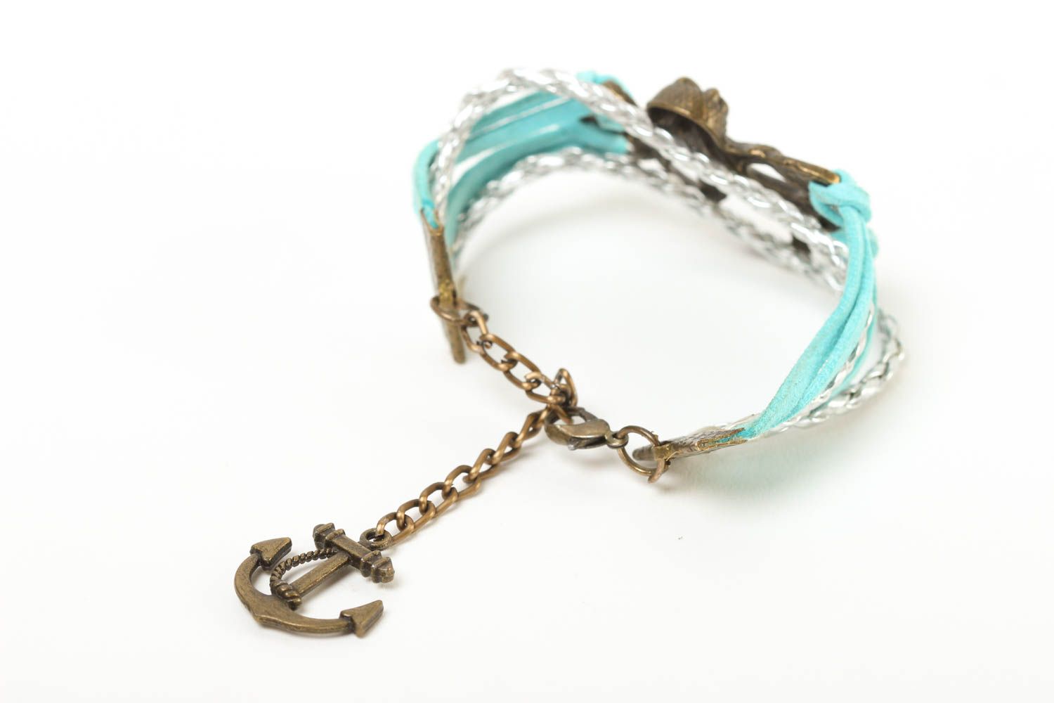 Bracelet bleu Bijou fait main cuir daim avec pieuvre en métal Cadeau pour femme photo 4