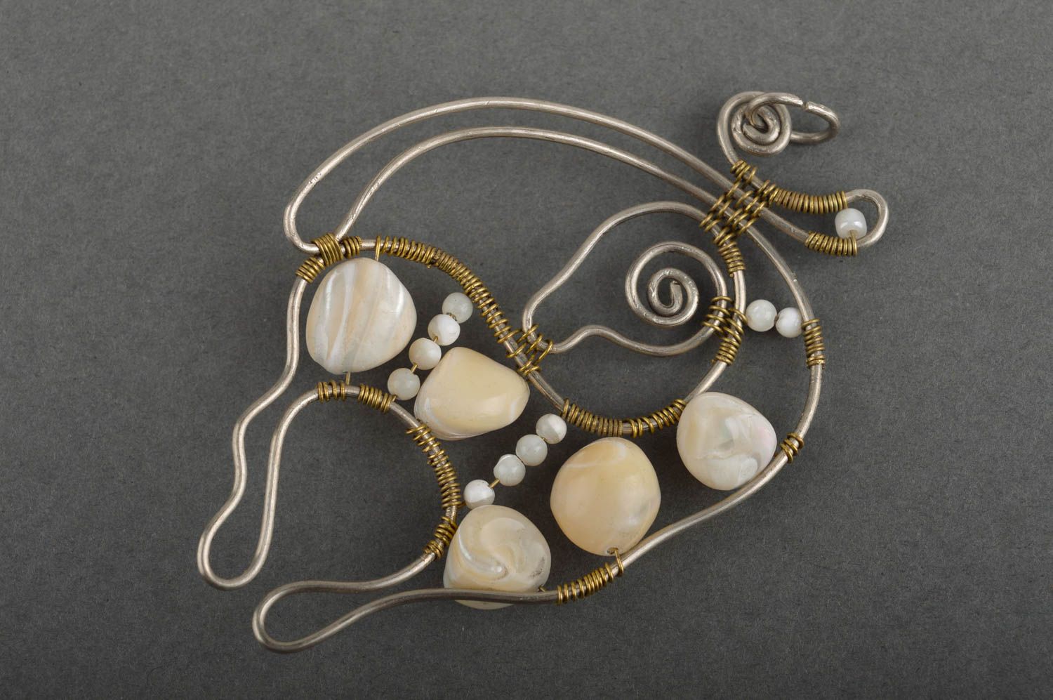 Unusual handmade metal pendant beaded neck pendant gemstone pendant design photo 3