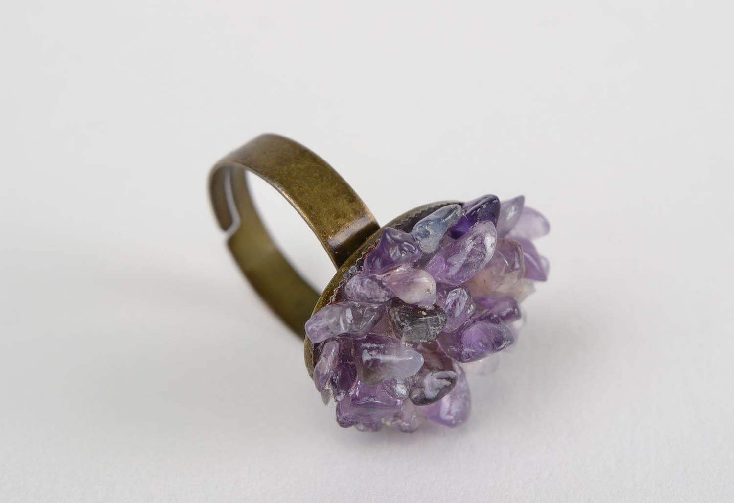 Beautiful handmade oval top metal ring with natural amethyst stone photo 4