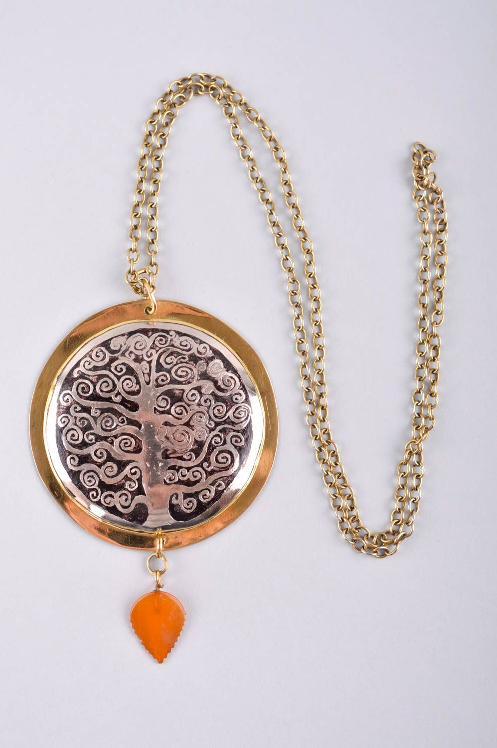 Designer pendant unusual gift for women metal accessory brass jewelry  photo 3