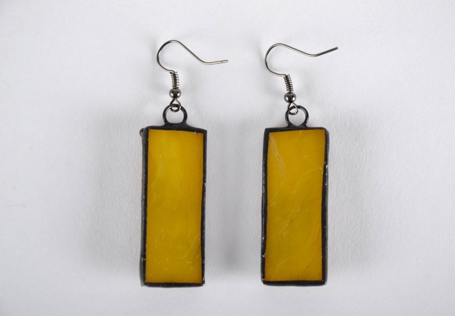 Stained glass earrings made of copper and glass photo 3