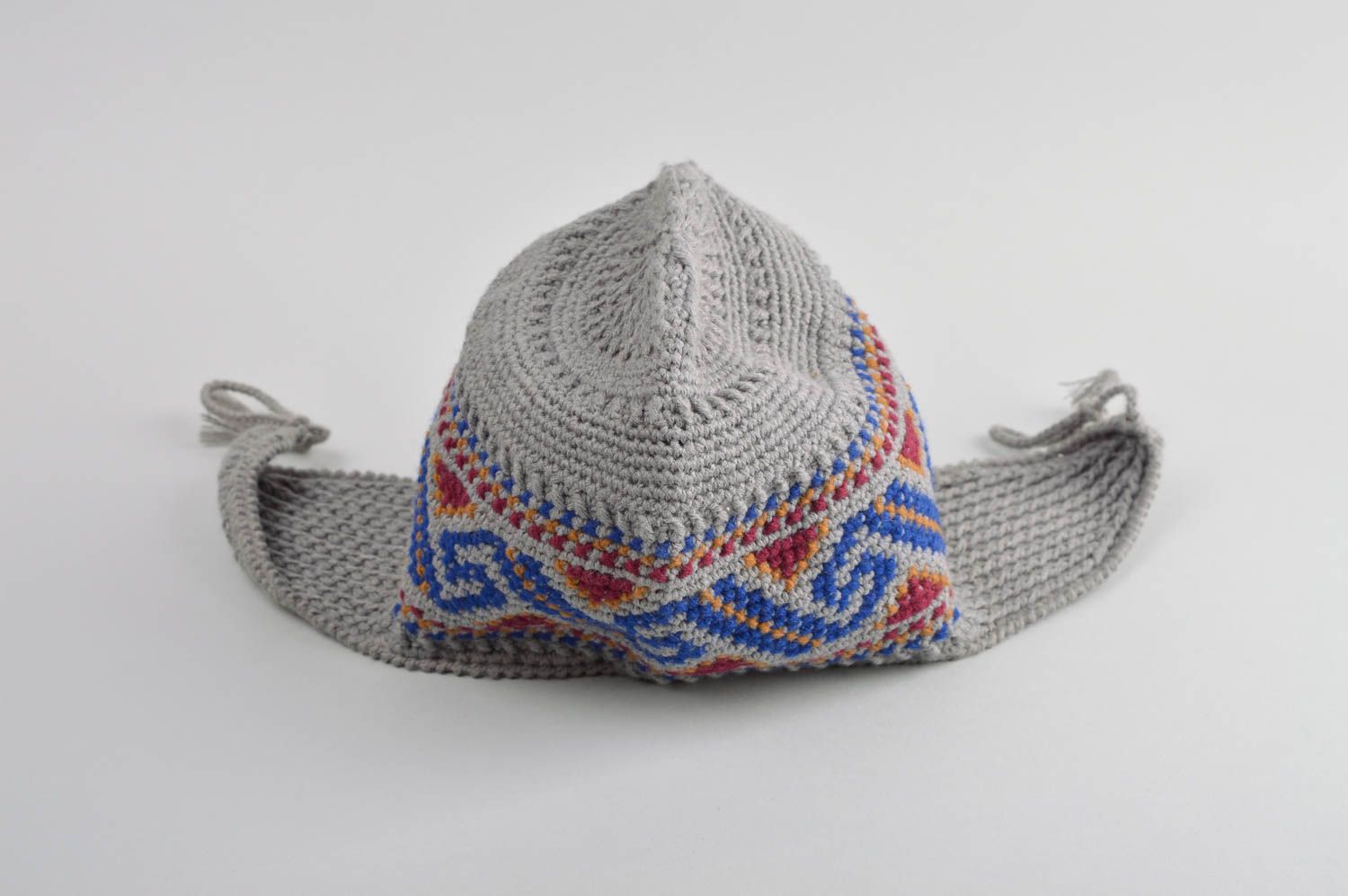 Вязаная шапка ручной работы мужская шапка красивая зимняя шапка ушанка фото 4