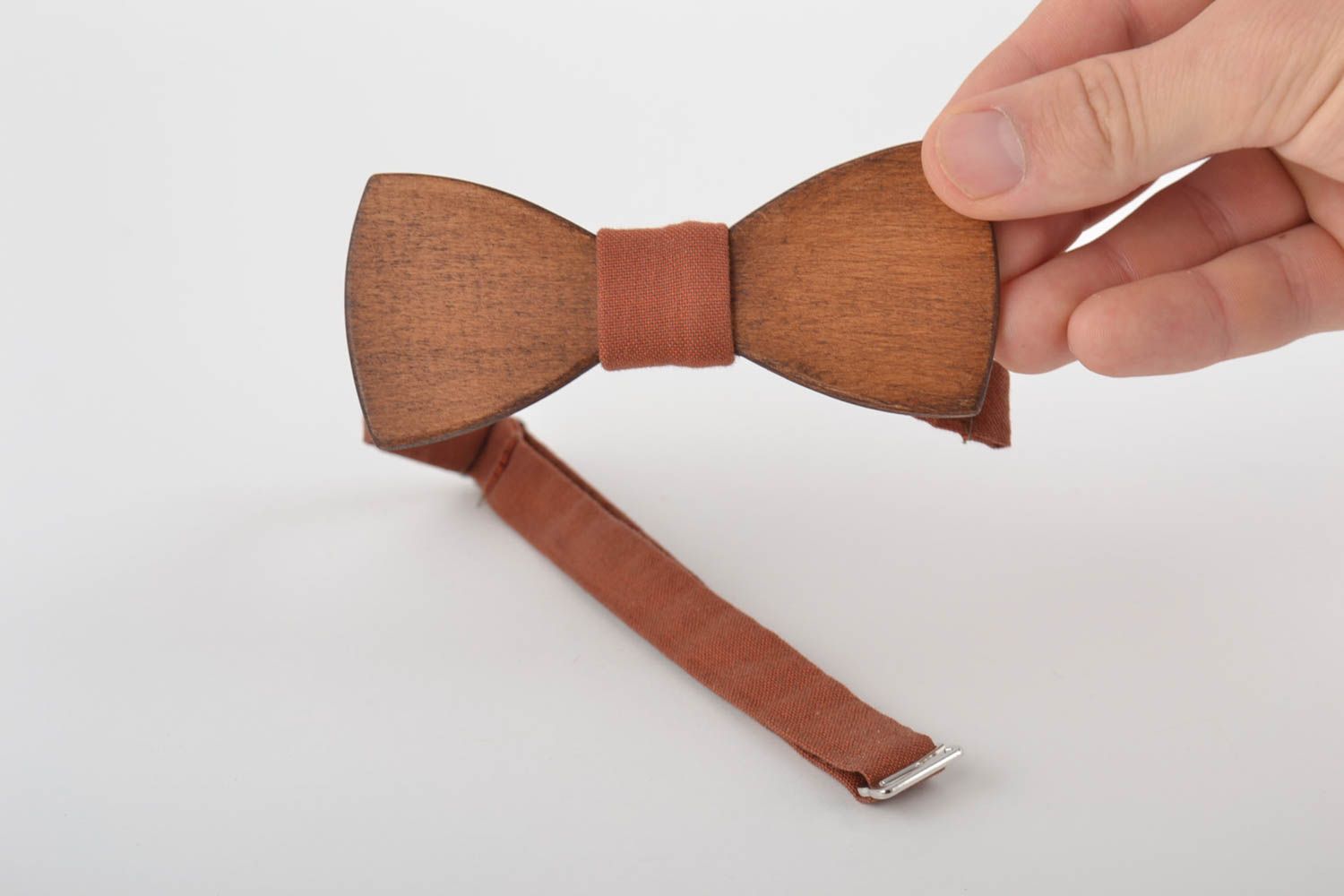 Unusual beautiful handmade designer beech wood bow tie with cotton strap photo 4