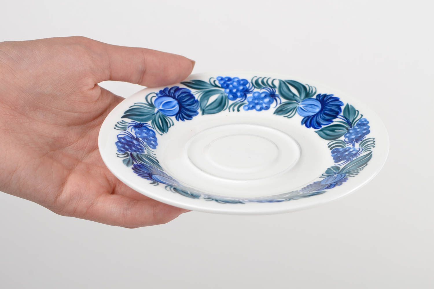Soucoupe ronde Petite assiette fait main céramique blanc bleu Service vaisselle photo 2