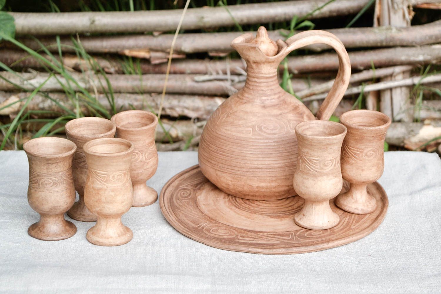 Keramik Geschirr Set handgefertigt Keramik Krug Tablett rund Keramik Becher foto 1