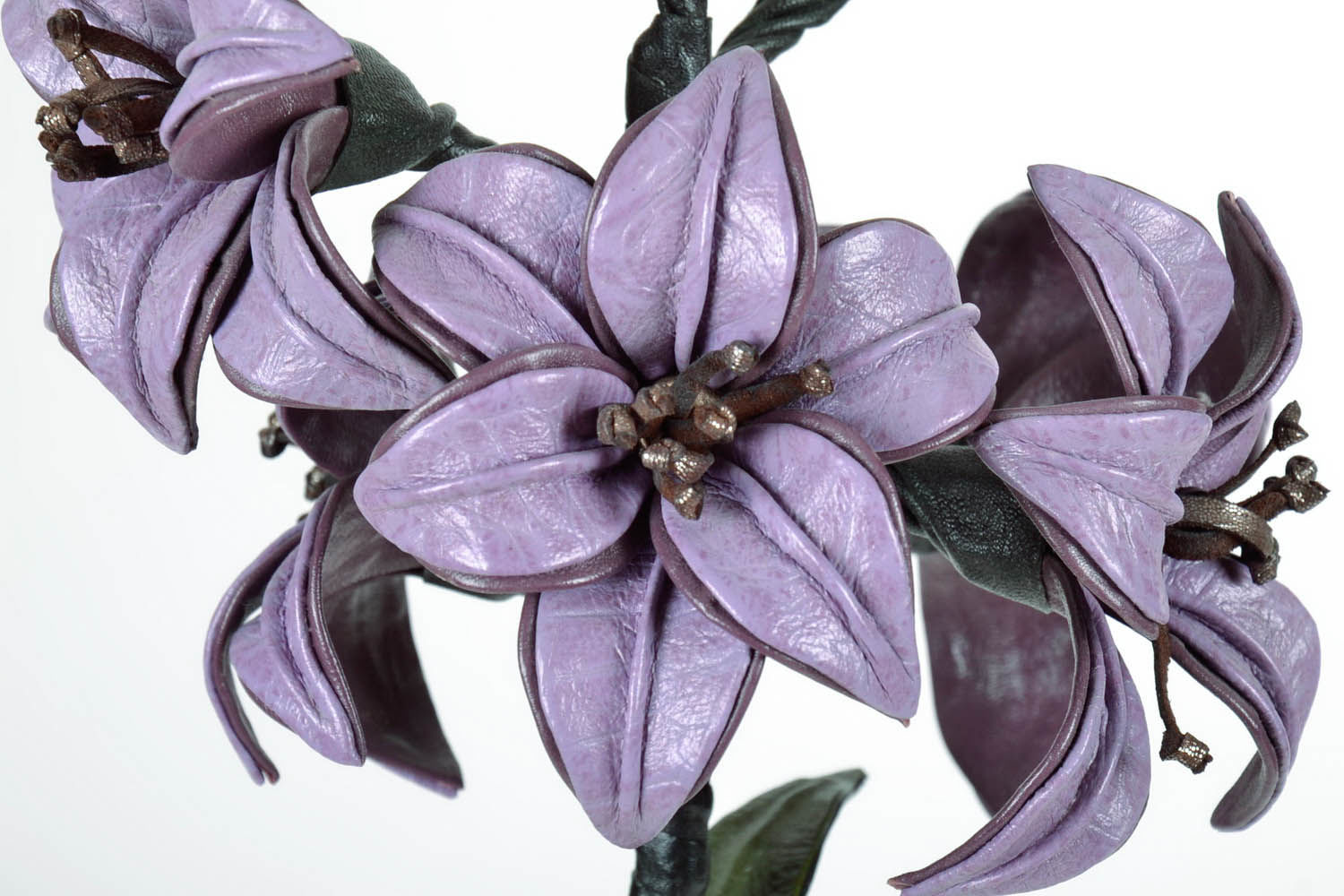 Fleur décorative en cuir naturel faite main photo 4