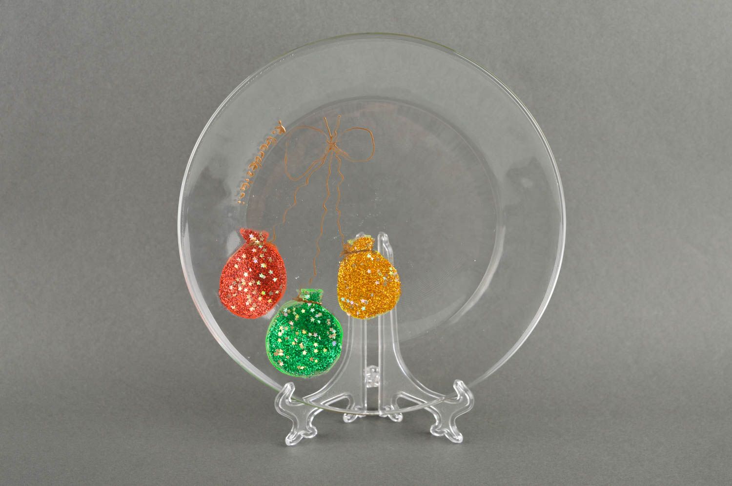 Assiette décorative en verre faite main avec sacs multicolores Déco de Noël photo 2