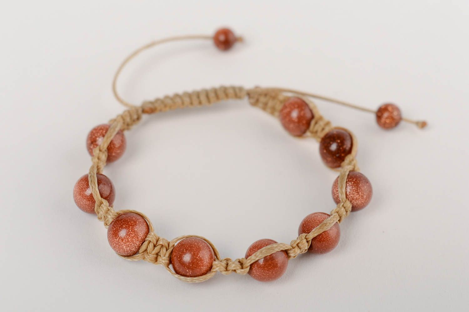 Beautiful handmade designer brown macrame woven bracelet with natural stone photo 2