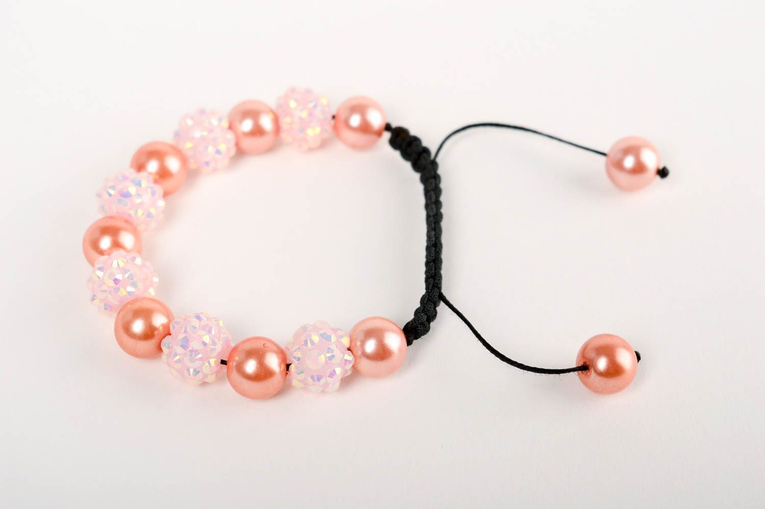 Handmade women's designer macrame woven wrist bracelet with ceramic pearls  photo 4