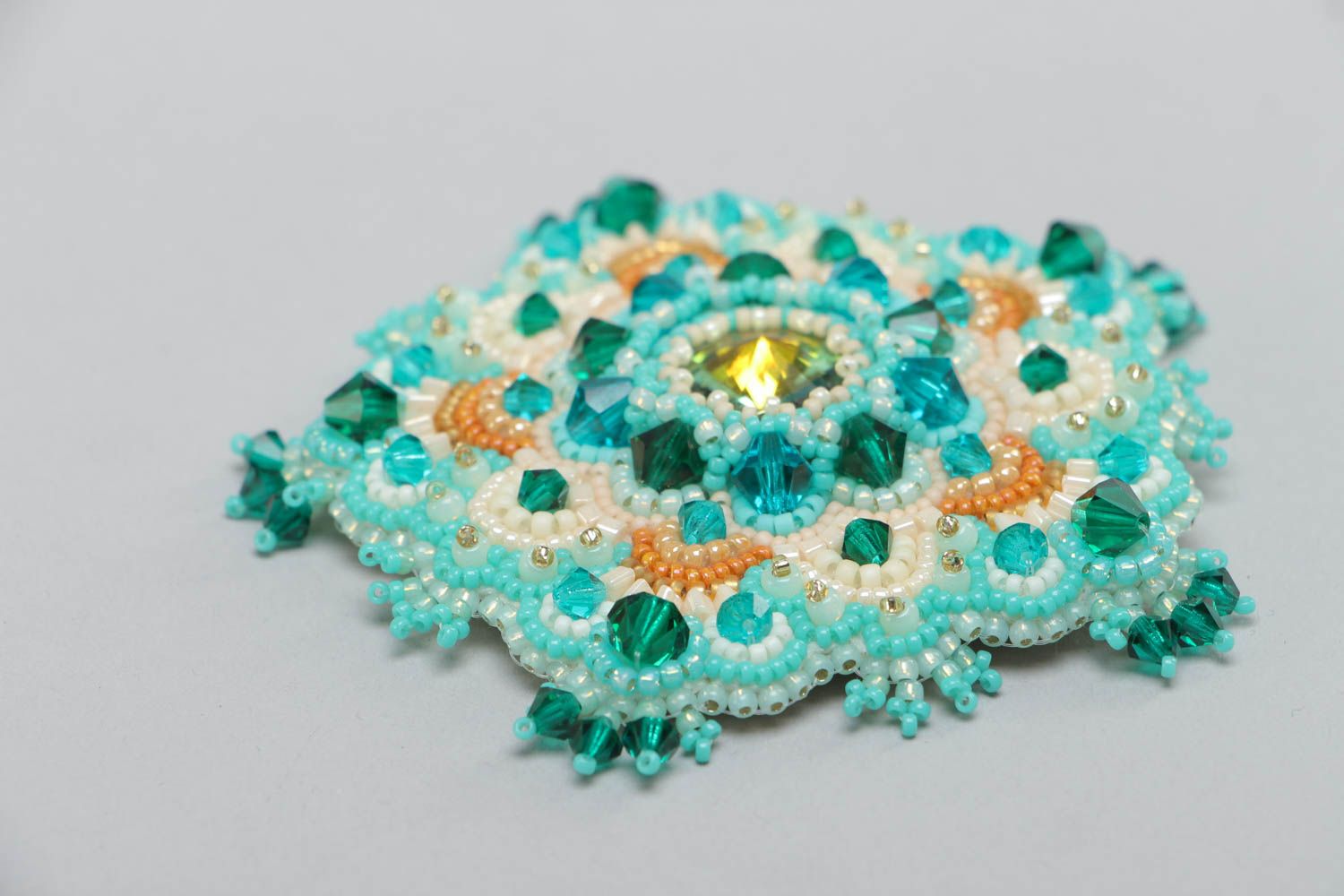 Handmade brooch embroidered with beads and Austrian crystals Sea Treasure photo 3