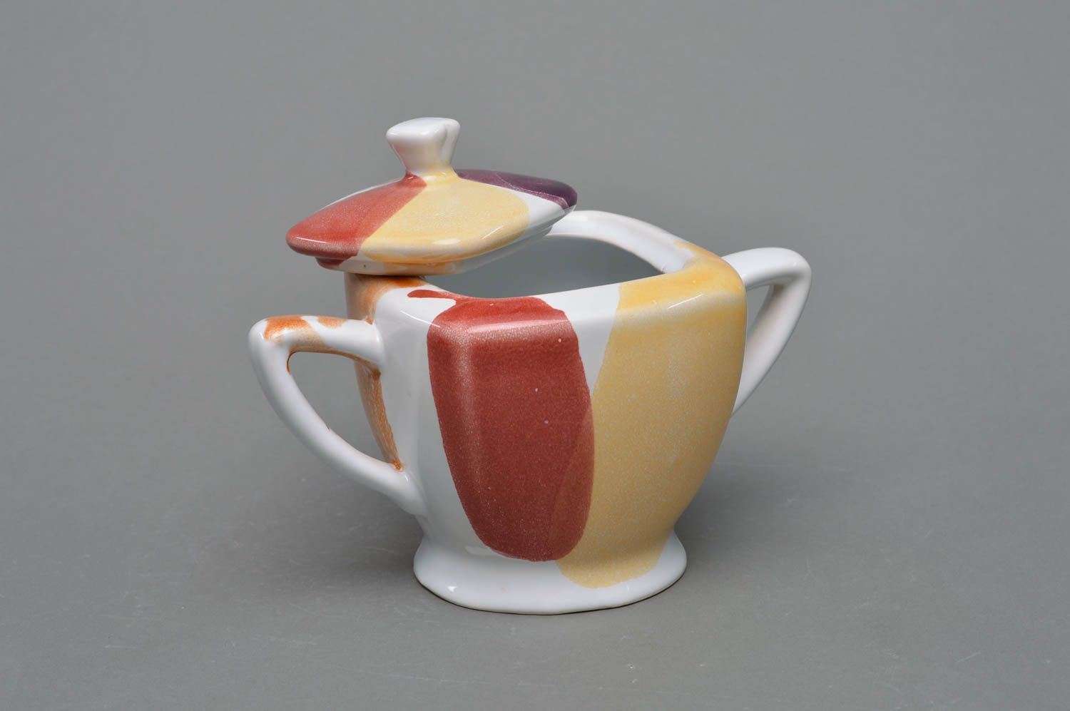 Azucarera de porcelana hecha a mano pintada con esmaltes multicolores con tapa foto 2