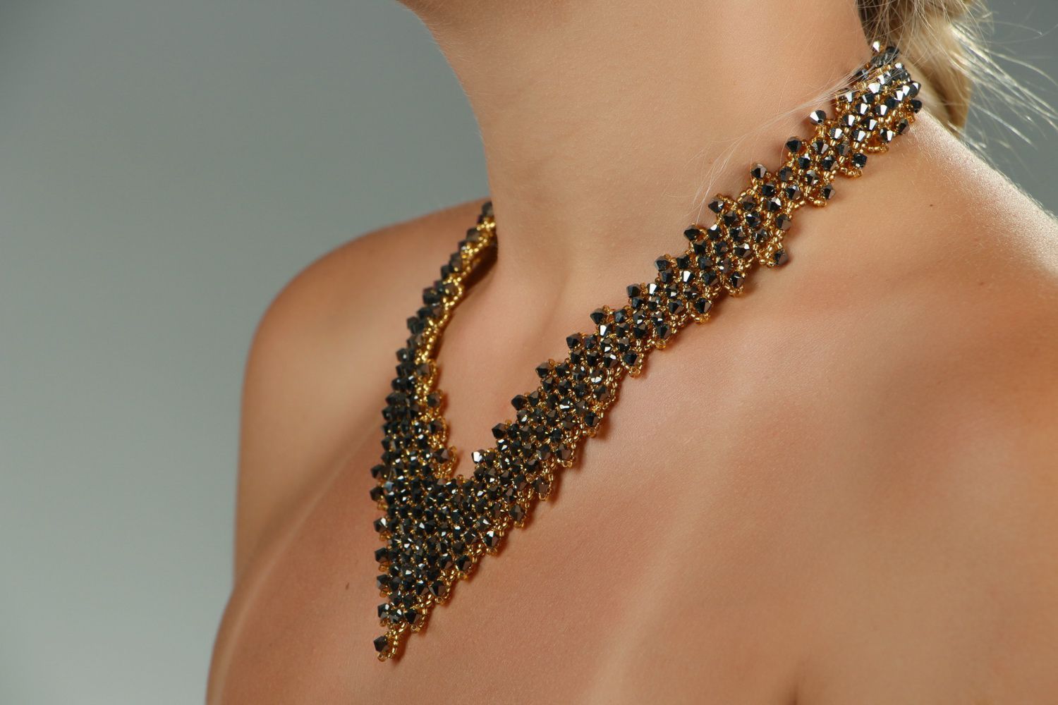 Triangular necklace made of czech beads photo 4